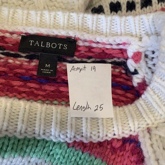 Talbots Women’s FAIR ISLE Wool Blend Sweater Medium Classic Cable Knit Nordic - Picture 2 of 7